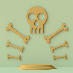 Brown skull sign with bones arranged 3D