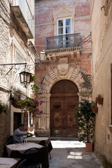 Palazzo Braghò eighteenth-century portal in the historic center of Tropea, Vibo Valentia district, Tyrrhenian coast, Calabria, Italy, Europe