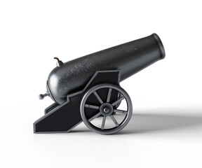 Ancient cannon. 3d Illustration of vintage cannon on white background. Medieval weapons for your design