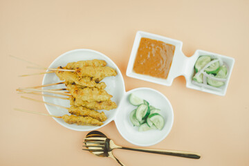 Pork satay with peanut sauce. Thai Recipe.