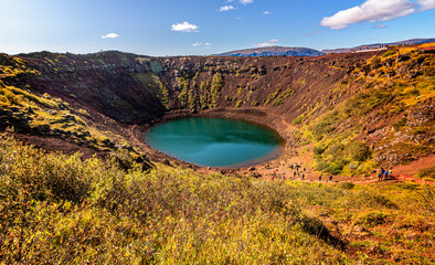 the volcanic crater kerid on iceland in the grimsnes area,