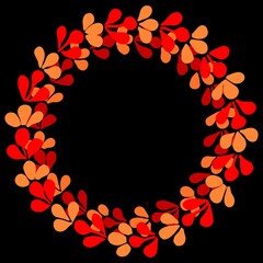 Red and yellow laurel wreath vector frame on black background