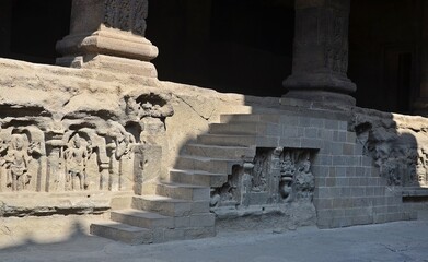 stone carving and Sculptures at Ellora caves ,UNESCO world heritage site near Aurangabad,...