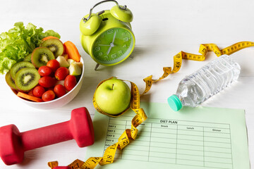 Diet Health Plan. Workout planning for stay at home. Sport exercise equipment workout and gym...
