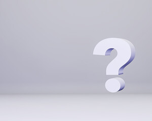 question mark on gray plain background. 3d render