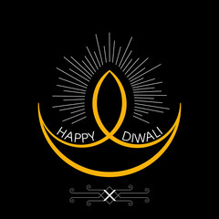 Happy Diwali greeting card with intricate calligraphy and illuminated Diwali lamp.