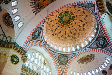 Naklejka premium Istanbul, Turkey - 25 September 2018: Blue Mosque inside. It's also known as Sultan Ahmed Mosque