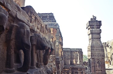 stone carving and Sculptures at Ellora caves ,UNESCO world heritage site near Aurangabad,...