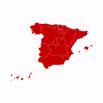 High Detailed Red Map of Spain on White isolated background, Vector Illustration EPS 10