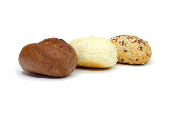 bakery products made from three types of flour on a white isolated background