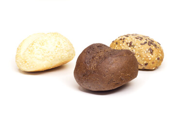 bakery products made from three types of flour on a white isolated background