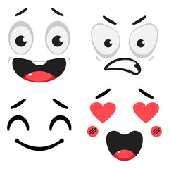 Cute cartoon faces with different expression and emotions vector set isolated on a white background.