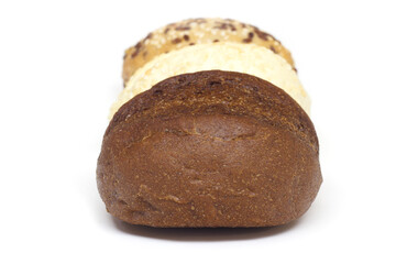 bakery products made from three types of flour on a white isolated background
