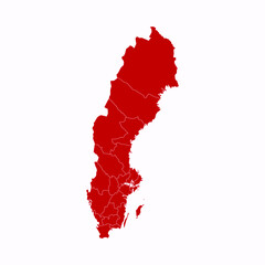 High Detailed Red Map of Sweden on White isolated background, Vector Illustration EPS 10