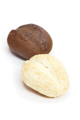 bakery products made from three types of flour on a white isolated background
