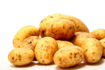Heap of Maris Piper potatoes isolated on a white background