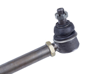 rods or ball joints on a white background. New spare part for steering tie rod. Trade in spare parts or car service.