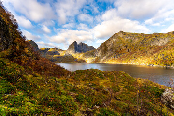  Widok na wyspie Moskenoya, należącej do archipelagu Lofoty w Norwegii