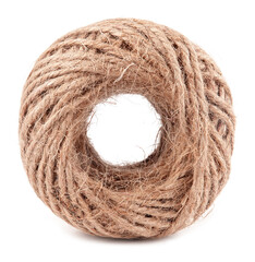 Coil of brown natural rope isolated on white background