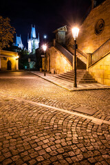 Historical staircase at Charles Bridge by night © pyty