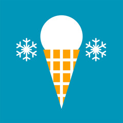 Vector icon with delicious ice cream in a waffle tube. Isolated illustration in flat style.