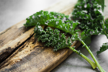 curly kale on wood