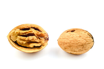 Walnuts on white background