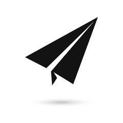Black paper airplane icon, flat design.