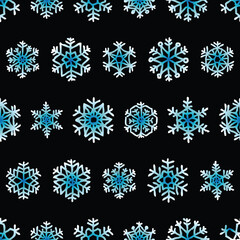 Seamless background of set various abstract decorative christmas snowflakes