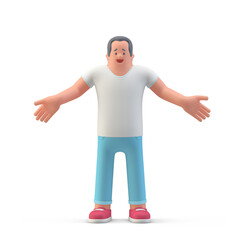 Man standing on white background I don't know Pose 3D illustration