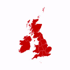 High Detailed Red Map of United Kingdom on White isolated background, Vector Illustration EPS 10