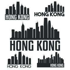 Hong Kong China Flat Icon Skyline Vector Silhouette Design Set logos.