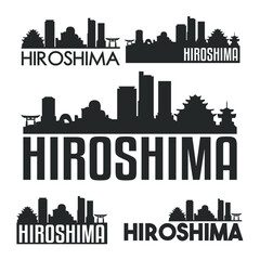 Fototapeta premium Hiroshima Japan Flat Icon Skyline Vector Silhouette Design Set Logos.
