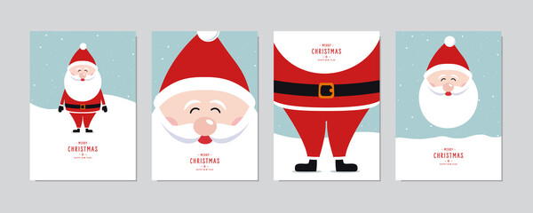 Christmas card set. Merry Christmas and Happy greeting wishes cute santa claus lettering vector.