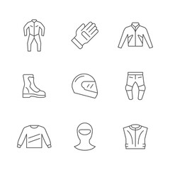 Set line icons of motorcycle clothes