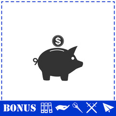 Pig money box icon flat