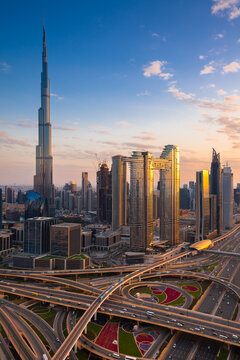 Dubai skyline at dusk, UAE.