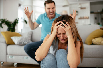 Violence in family. Boyfriend beating his girlfriend.