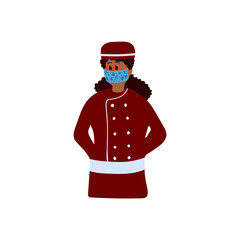 Vector illustration of an ethnic women's bakery. Stylized idea of an African women Baker. Cartoon character in a mask drawn by hand in the style of flat. Vector illustration