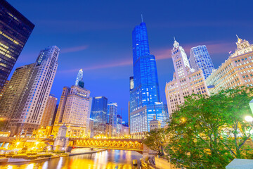 Fototapeta na wymiar Downtown chicago skyline cityscape in USA