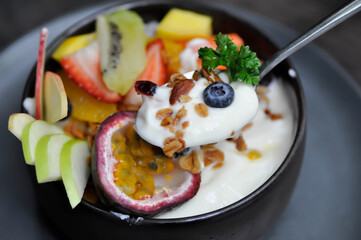 smoothie bowl,  yogurt with fruit topping