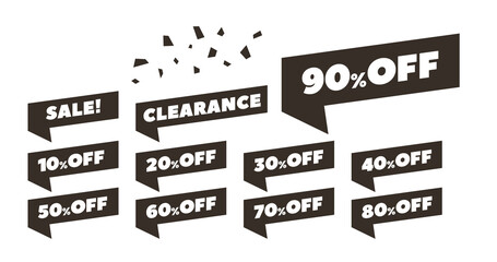 Sale Label collection set 10% off ~ 90% off, clearance, etc. vector illustration icons