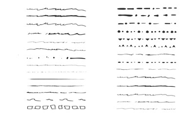 Set of artistic pen brushes.Doodles, ink brushes.Set of vector grunge brushes. Collection of strokes of markers. Set of wavy horizontal lines