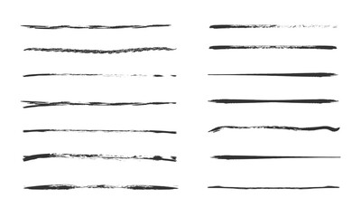 Set of artistic pen brushes.Doodles, ink brushes.Set of vector grunge brushes. Collection of strokes of markers. Set of wavy horizontal lines