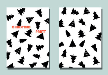 Trendy cover with graphic Christmas trees.Two vector flyers for holiday invitation.