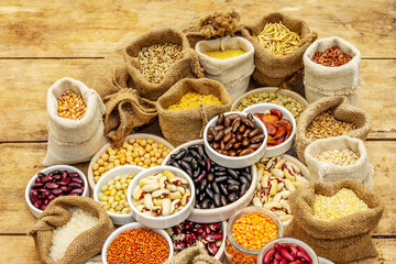 Assorted different types of beans and cereals grains