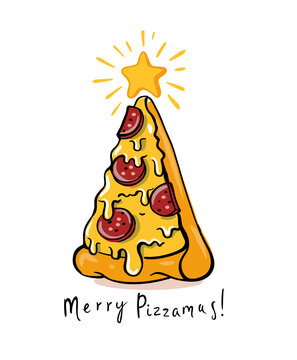 Pizza Christmas Tree On White 