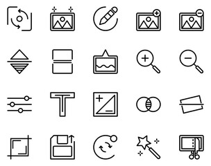 Simple set of image editing icons on white background.