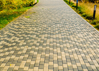 Fototapeta premium The road in the Park is made of stone of different colors.