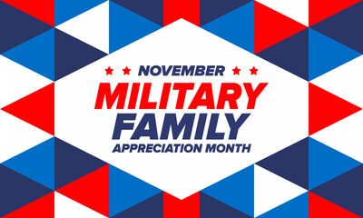 National Military Family Month in United States. Celebrate annual in November. Thank you for military family. Patriotic american elements. Poster, card, banner, background. Vector illustration